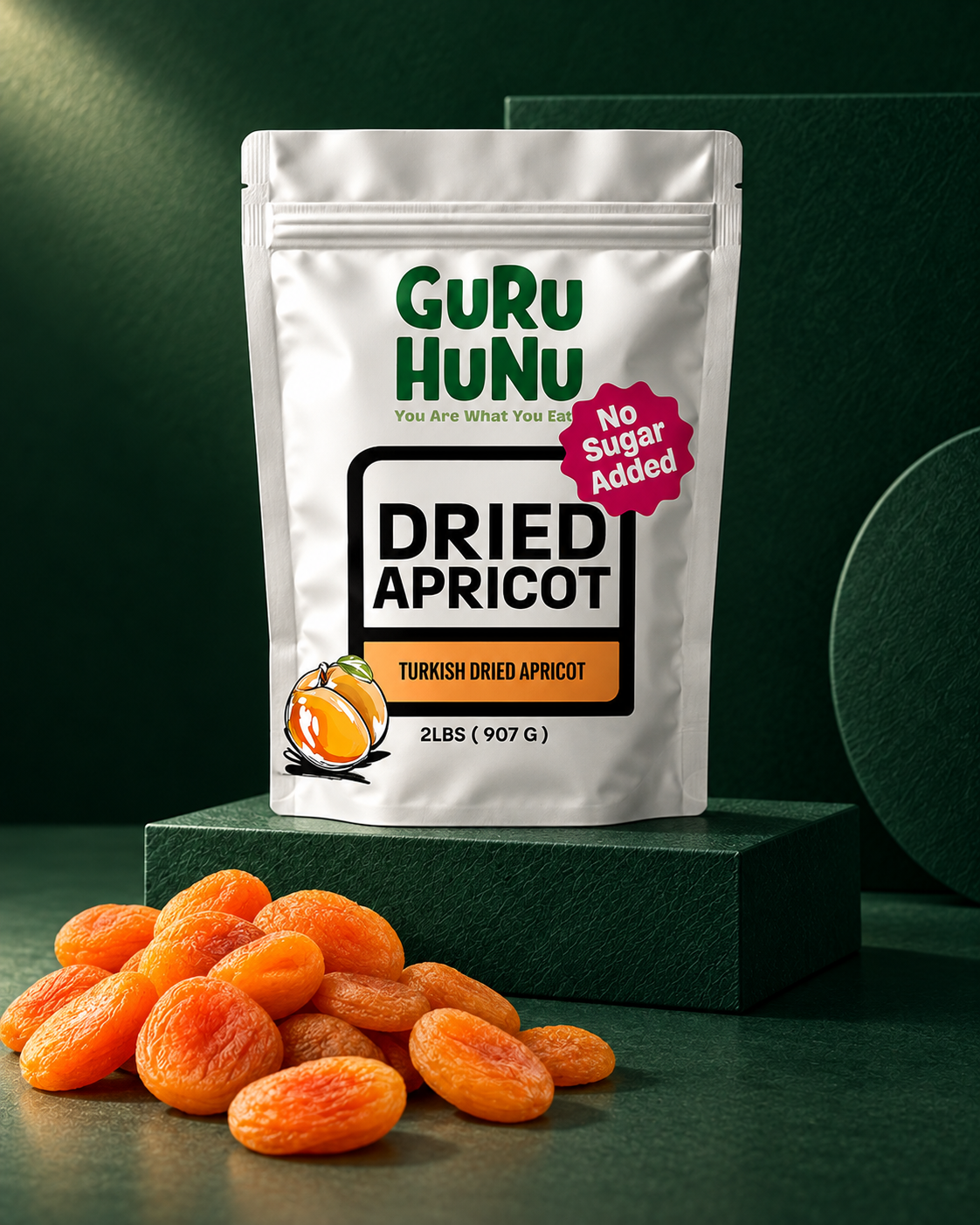 Guru Hunu Turkish Dried Apricots 2 lbs — green studio setting