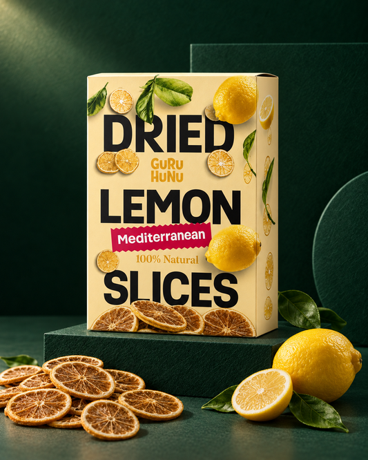 Guru Hunu Dried Lemon Slices — green studio setting